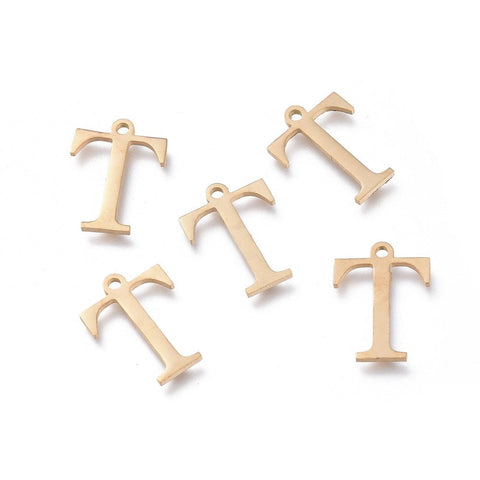 BeadsBalzar Beads & Crafts Τ (SG7385-ALL) 304 Stainless Steel Charms, Greek Alphabet, Golden, about 14mm (1 PC)