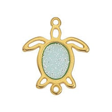 Load image into Gallery viewer, BeadsBalzar Beads &amp; Crafts 24KT.GD.PL. / CYAN SPARKLE (GQT8740-GC) (GQT8740-GP) Alloy Turtle motif wireframe with 2 rings (2 PCS)
