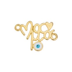 BeadsBalzar Beads & Crafts 24KT. GD.PLATED (GQM8251-G) (GQM8251-X) Motif ''Μαμά'' with eye with 2 rings 21x15mm (2 PCS)