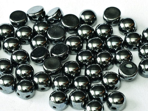 BeadsBalzar Beads & Crafts (2HC-23980-14400) 2-HOLE CABOCHON 6 MM JET HEMATITE