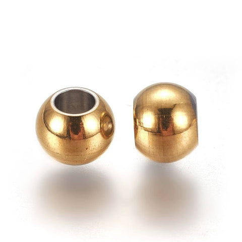 BeadsBalzar Beads & Crafts 4X3MM:HOLE 2MM (SB7859-4) (SB7859-4-100PC) Vacuum Plating 304 Stainless Steel Spacer Beads, Round, Golden (100 PCS)