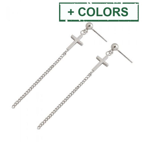 BeadsBalzar Beads & Crafts (925-BED12-G) Elegant Cross Curb Chain 925 Sterling Silver Dangling Earrings (1 PAIR)