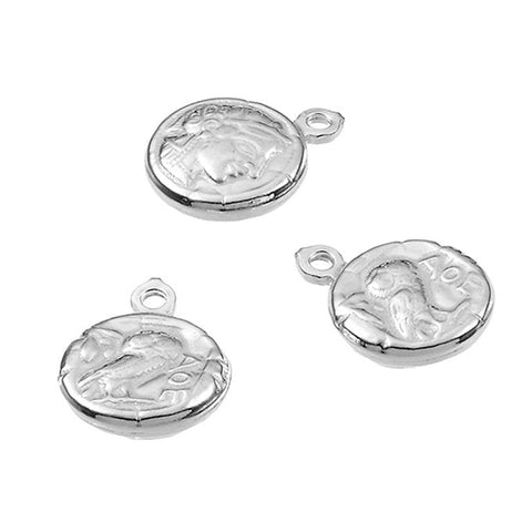 BeadsBalzar Beads & Crafts (925-C31) Sterling silver 10mm Drachma coin medals with 1 ring