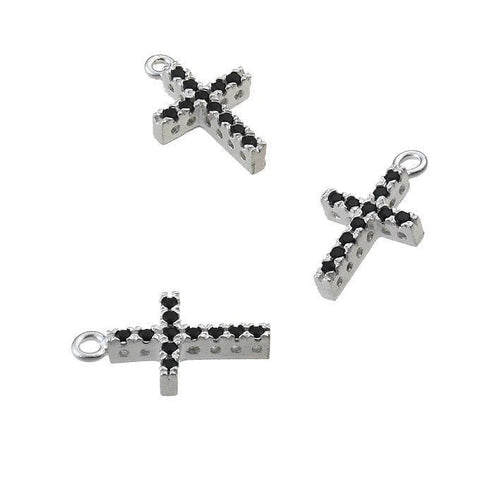 BeadsBalzar Beads & Crafts (925-CRZIRNE) Sterling silver cross with black crystals 1,5cm (1 PC)