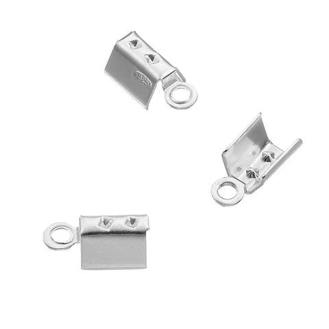 BeadsBalzar Beads & Crafts (925-E28) Sterling silver 3mm end caps to press with ring (2 PCS)