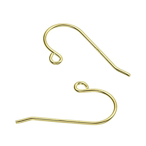 BeadsBalzar Beads & Crafts (925-E29) Sterling silver 0,6mm wire hook earring supports. GOLD PLATED (2 PAIRS)