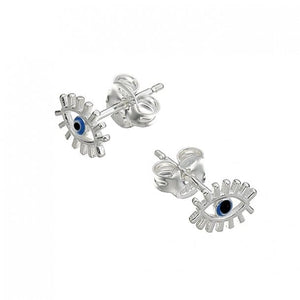 BeadsBalzar Beads & Crafts (925-EE88-S) SILVER 925 BLUE ENAMELLED EYE EARRINGS (1 PAIR)