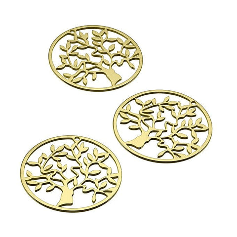 BeadsBalzar Beads & Crafts (925-TLALPI-31) GOLD PLATED Sterling silver 20mm laser cut tree 1 hole medal(1 PC)