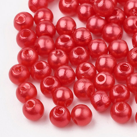 BeadsBalzar Beads & Crafts (AB6842A) RED (AB6842X) ABS Plastic Beads, Imitation Pearl , Round,  6mm (15 GMS)