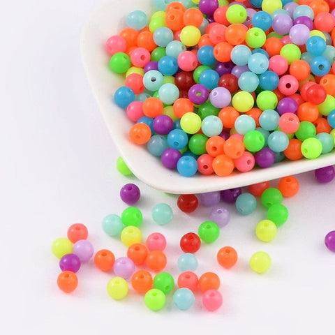 BeadsBalzar Beads & Crafts (AB6869A) Fluorescent Acrylic Beads, Round, Mixed Color 6mm (15 GMS)