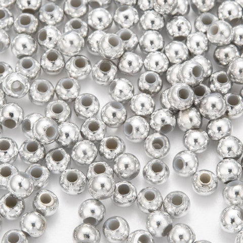 BeadsBalzar Beads & Crafts (AB7381-S) Plating Plastic Acrylic Round Beads, Silver Plated 4mm (15 GMS)