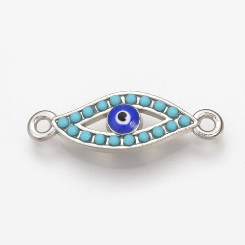 BeadsBalzar Beads & Crafts Alloy Resin Links, with Enamel, Evil Eye, Blue, Platinum 27MM (EE5072)