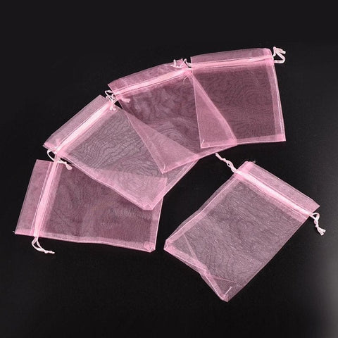 BeadsBalzar Beads & Crafts (BA1970C) Organza Bags, Pink about 7cm wide, 9cm long  (10 PCS)