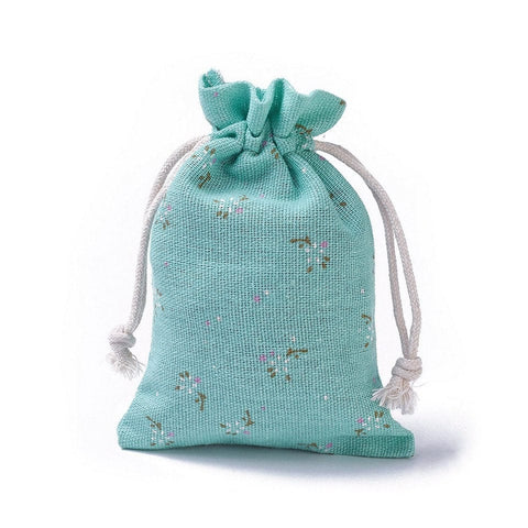 BeadsBalzar Beads & Crafts (BA6633A) Burlap Packing Pouches, Drawstring Bags, Rectangle with Flower Pattern, MediumTurquoise (4 PCS)