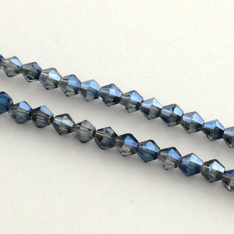 BeadsBalzar Beads & Crafts (BB3962F) Electroplate Glass Bead Strands, Rainbow Plated, Faceted Bicone, MarineBlue Size: about 3mm long, 3.5mm in diameter, Hole: 1mm;