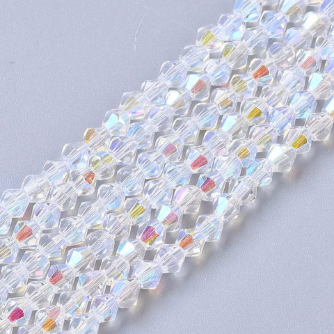 BeadsBalzar Beads & Crafts (BB6405A) Electroplate Glass Beads Strands, AB Color Half Plated, Faceted, Bicone, Clear AB Size: about 3.5mm in diameter, 3mm thick, hole: 0.7mm;