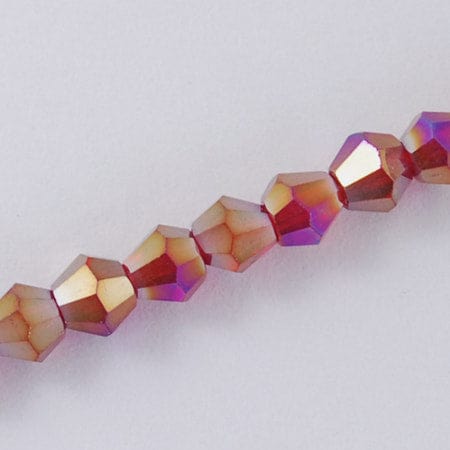 BeadsBalzar Beads & Crafts (BB6407B) Glass Beads Strands, AB Color Plated, Faceted, Bicone, DarkRed Size: about 3mm long, 3~3.5mm in diameter, hole: 0.5mm
