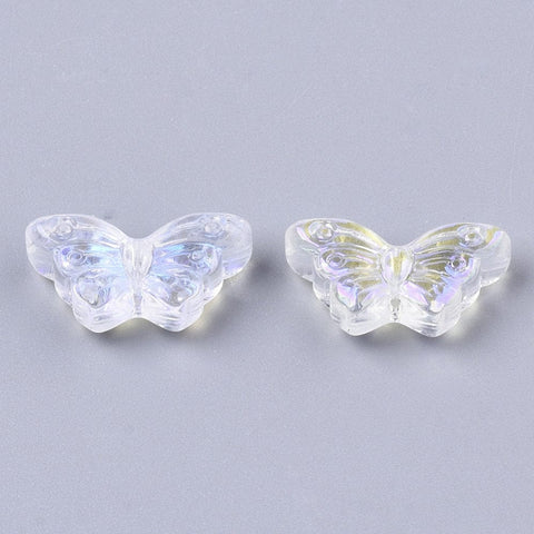 BeadsBalzar Beads & Crafts (BB7421-D01) Transparent Glass Beads, AB Color Plated, Butterfly, Clear AB  8x15mm (20 pcs)