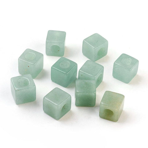 BeadsBalzar Beads & Crafts (BC6693A) Natural Green Aventurine, Large Hole Beads, Cube 10mm (2 PCS)