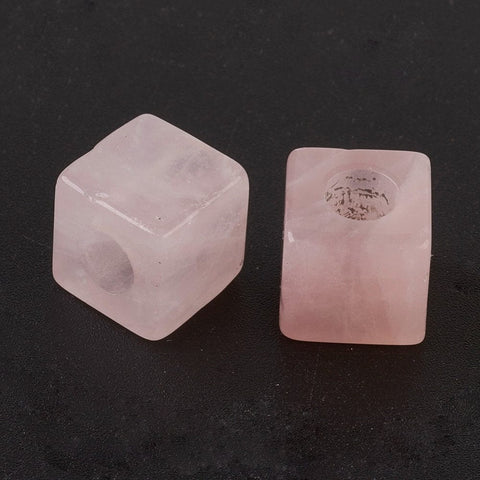 BeadsBalzar Beads & Crafts (BC6693B) Natural Rose Quartz European Beads, Large Hole Beads, Cube Size: about 10mm wide, 10mm long, 10mm thick, hole: 4.5~5mm (2 PCS)