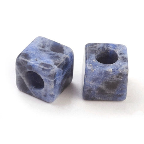 BeadsBalzar Beads & Crafts (BC6693C) Natural Sodalite European Beads, Large Hole Beads, Cube Size: about 10mm wide, 10mm long, 10mm thick, hole: 4.5~5mm