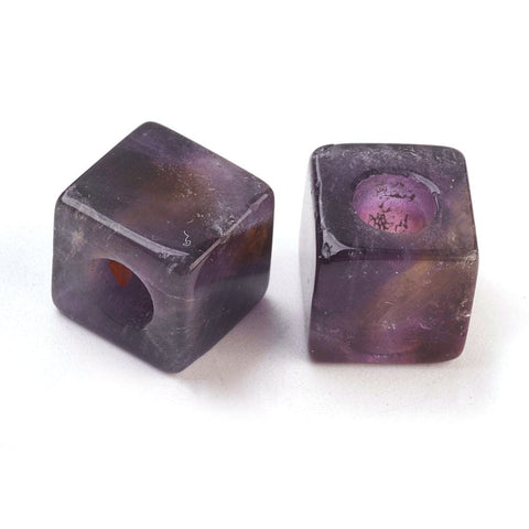 BeadsBalzar Beads & Crafts (BC6693F) Natural Amethyst European Beads, Large Hole Beads, Cube Size: about 10mm wide, 10mm long, 10mm thick, hole: 4.5~5mm. (2 PCS)