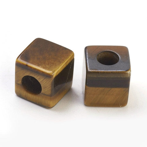 BeadsBalzar Beads & Crafts (BC6693G) Natural Tiger Eye European Beads, Large Hole Beads, Cube Size: about 10mm wide, 10mm long, 10mm thick, hole: 4.5~5mm. (2 PCS)