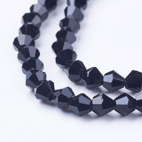 BeadsBalzar Beads & Crafts (BE1287A) Bicone Beads, Faceted Bicone Glass Beads Strands, Black 4MM