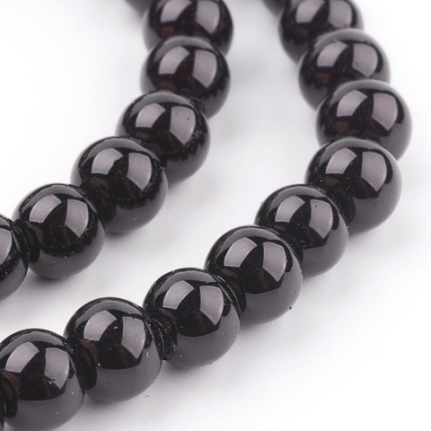 BeadsBalzar Beads & Crafts (BE1919) Pearlized Glass Round Beads Strand, Black 8MM