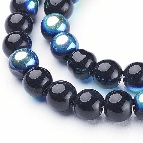 BeadsBalzar Beads & Crafts (BE196) Round Glass Beads Strands, AB Color Plated (1 STR)