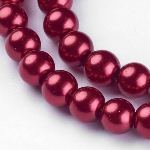 BeadsBalzar Beads & Crafts (BE2510) Pearlized Glass Round Beads Strand, FireBrick 8mm