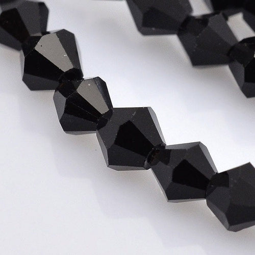 BeadsBalzar Beads & Crafts (BE2829) Faceted Bicone Glass Beads Strands, Black 3mm wide, 3mm long, hole: 1mm;