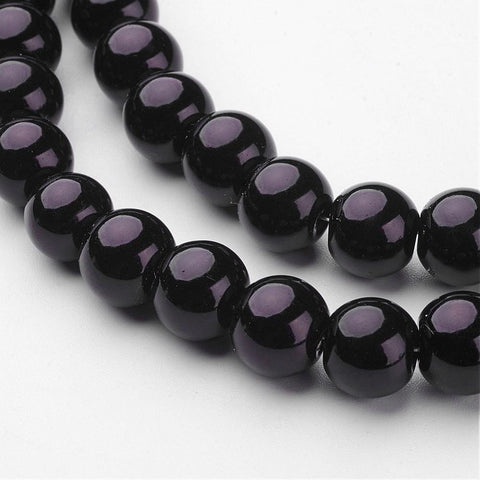 BeadsBalzar Beads & Crafts (BE2939) Glass Pearl Beads Strands, Pearlized, Round, Black Size: about 10mm in diameter