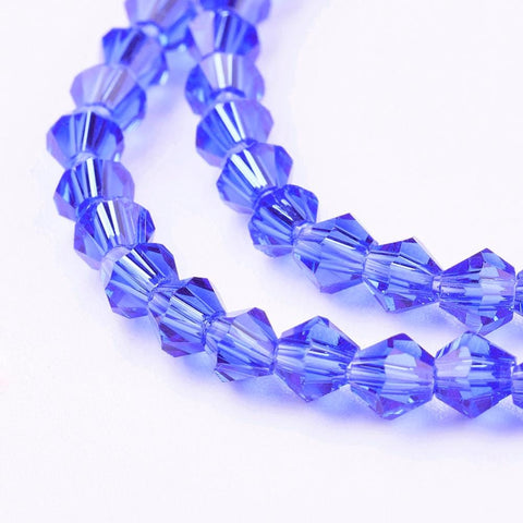 BeadsBalzar Beads & Crafts (BE3028) Bicone Beads, Faceted Bicone Glass Beads Strands, Blue 4mm