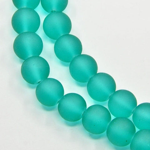 BeadsBalzar Beads & Crafts (BE4122-18) Transparent Glass Bead Strands, Frosted, Round, LightSea Green 8mm