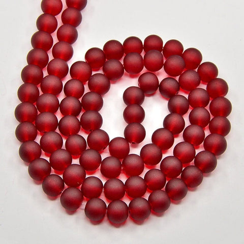 BeadsBalzar Beads & Crafts (BE4577) Transparent Glass Bead Strands, Frosted, Round, DarkRed 8MM