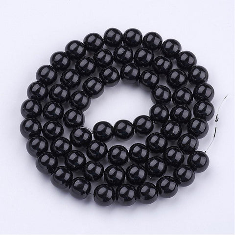 BeadsBalzar Beads & Crafts (BE4579) Glass Pearl Beads Strands, Pearlized, Round, Black 14MM