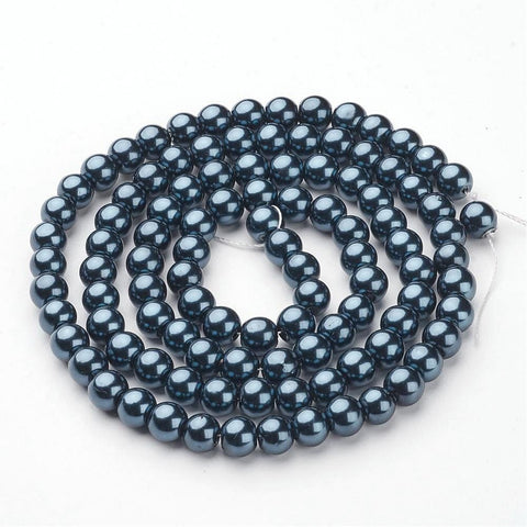 BeadsBalzar Beads & Crafts (BE4581) Round Glass Pearl Beads Strands, Dyed, MarineBlue 8MM