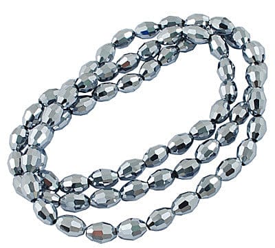 BeadsBalzar Beads & Crafts (BE5004B) Electroplate Glass Beads, Silver Plated, Faceted Oval, Silver bead: 8mm (1 STR)
