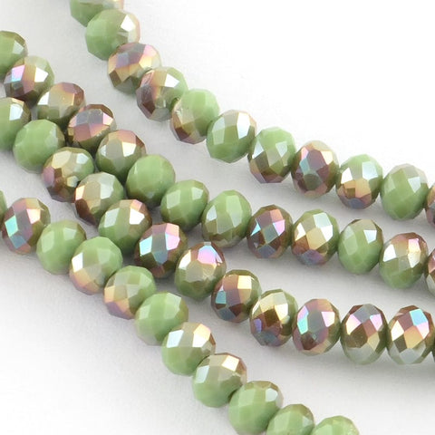BeadsBalzar Beads & Crafts (BE5088-09) Faceted Abacus Glass Beads, Half Rainbow Plated, PaleGreen 6MM (1 STR)