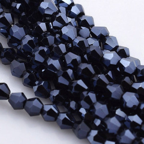 BeadsBalzar Beads & Crafts (BE5303) Faceted Bicone Electroplate Glass Full Hematite Plated, Midnight Blue 4mm (1 STR)