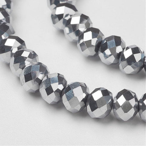 BeadsBalzar Beads & Crafts (BE5323) Electroplate Glass Beads Strands, Faceted, Abacus, Silver Plated 6MM
