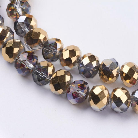 BeadsBalzar Beads & Crafts (BE5365) Electroplate Glass Faceted Abacus Beads Strands, Half Golden Plated, Gold 10MM