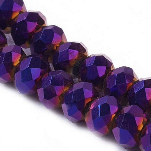 BeadsBalzar Beads & Crafts (BE5534) Electroplate Glass, Faceted, Rondelle, Purple Plated 3MM