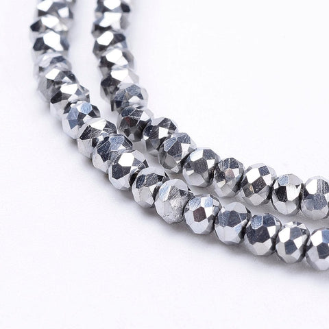 BeadsBalzar Beads & Crafts (BE5537) Electroplate Glass Bead Strands, Faceted, Rondelle, Silver Plated 3MM