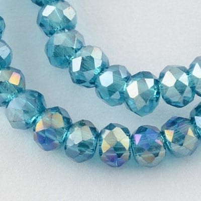 BeadsBalzar Beads & Crafts (BE5541) Electroplate Glass Beads Strands, AB Color Plated, Faceted Rondelle, CadetBlue 4MM