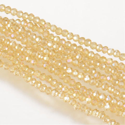 BeadsBalzar Beads & Crafts (BE5650) Electroplate Glass Beads Strands, AB Color Plated, Faceted Rondelle, LightKhaki 3.5~4mm
