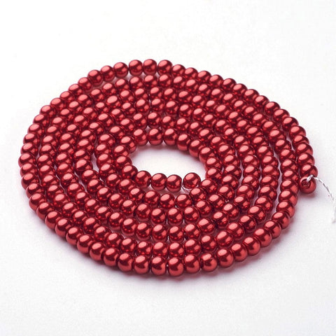 BeadsBalzar Beads & Crafts (BE62) Glass Pearl Beads Strands, Pearlized, Round, FireBrick Size: about 4mm