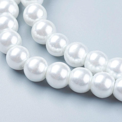 BeadsBalzar Beads & Crafts (BE64-B01) Glass Pearl Beads Strands, Pearlized, Round, White, 8mm (1 STR)