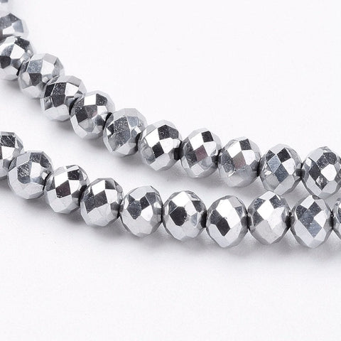 BeadsBalzar Beads & Crafts (BE6402A) Electroplate Glass Bead Strands, Faceted, Rondelle, Platinum Plated 3mmx2mm